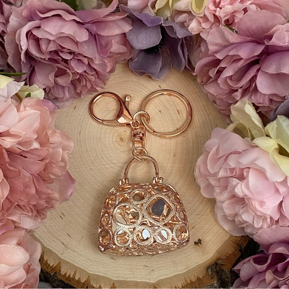 Gorgeous Gold Handbag with Pink Crystals Keychain - Picture 11 of 13